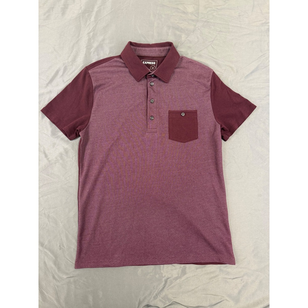 Express Mens Stretch Moisture Wicking Polo Shirt Burgundy Colorblock Size Small